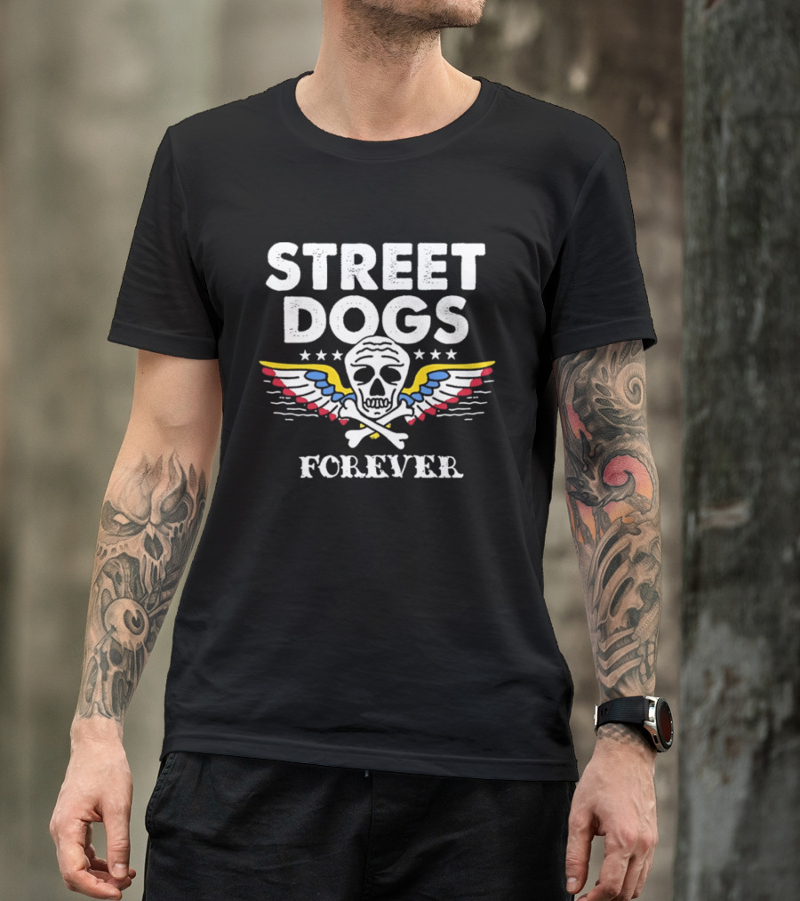 Street Dogs Forever Skull Crossbones Wings Stars T-Shirt
