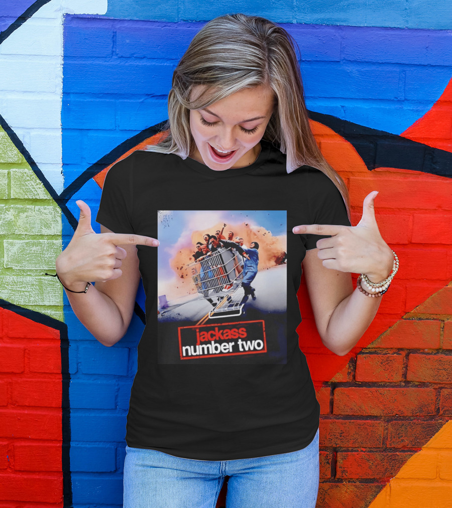 Jackass Number Two Movie Cast In Shopping Cart Action Scene Explosion T-Shirt
