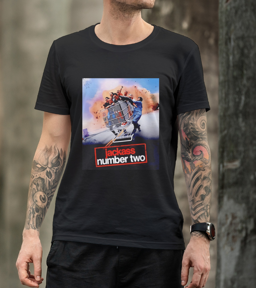 Jackass Number Two Movie Cast In Shopping Cart Action Scene Explosion T-Shirt
