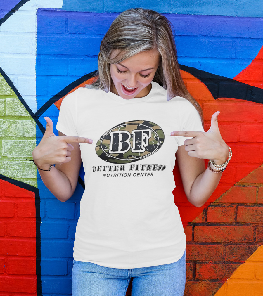 Camouflage BF Emblem Better Fitness Nutrition Center T-Shirt