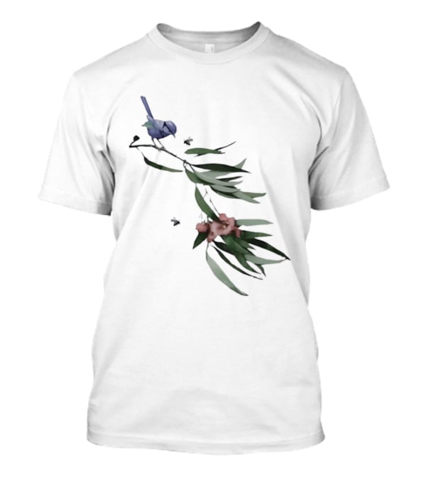 Blue Wren On Eucalyptus Branch With Red Blossoms Bird T-Shirt