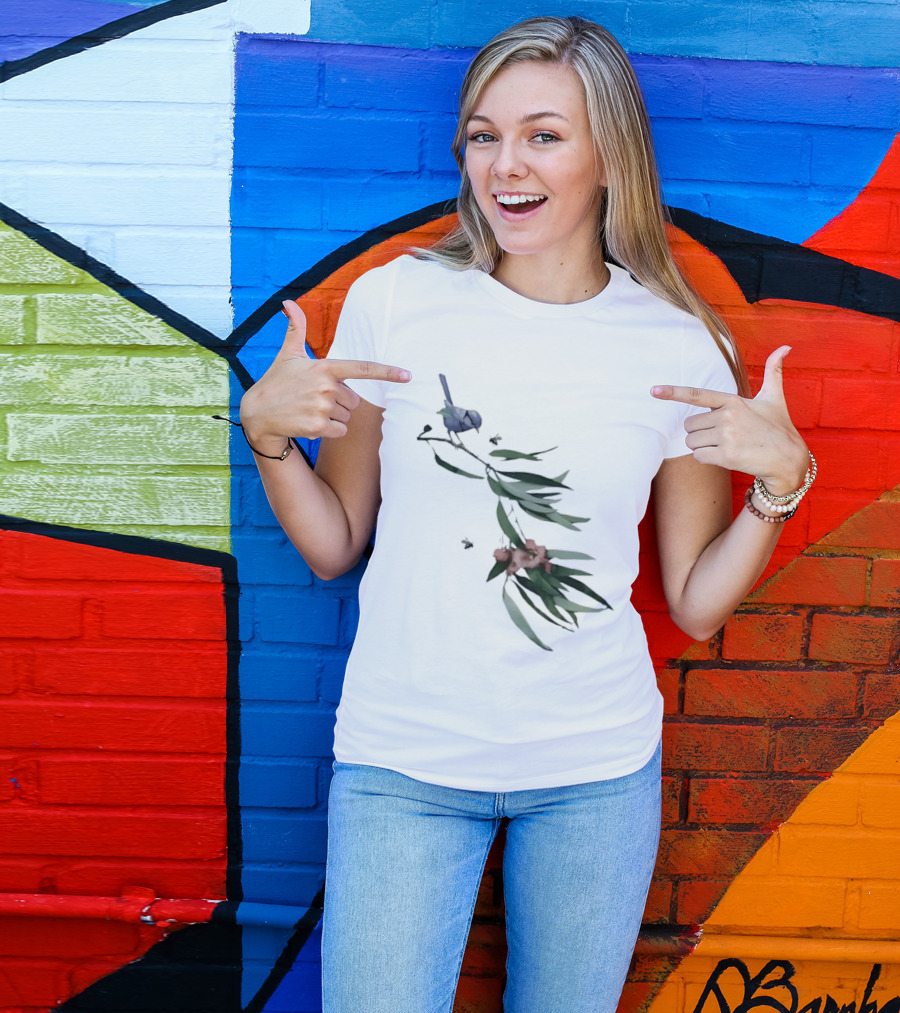 Blue Wren On Eucalyptus Branch With Red Blossoms Bird T-Shirt