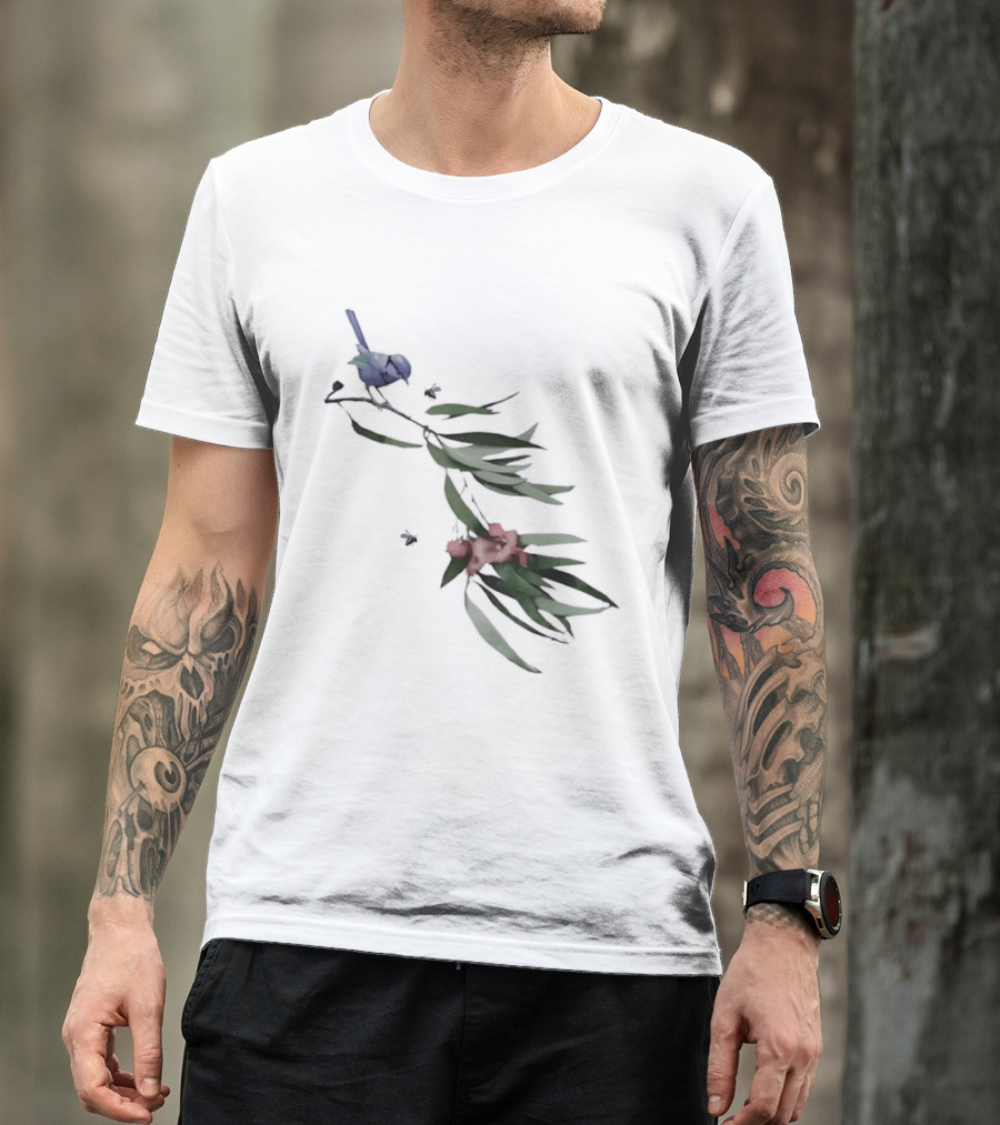 Blue Wren On Eucalyptus Branch With Red Blossoms Bird T-Shirt