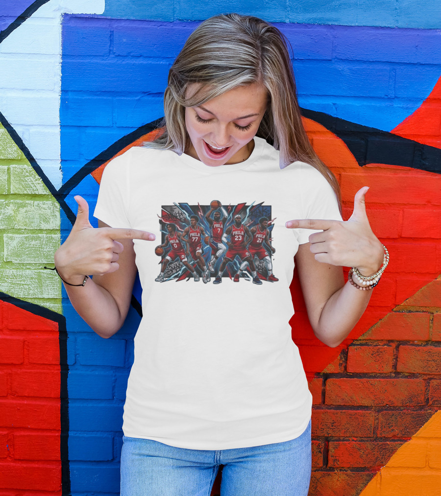 Philadelphia 76ers Players 0 77 7 23 21 Phila Red Jersey Team Slam Dunk Street T-Shirt
