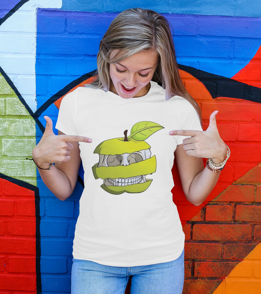 Skull Apple Forbidden Fruit Creative Slice T-Shirt