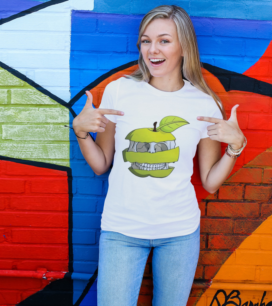Skull Apple Forbidden Fruit Creative Slice T-Shirt