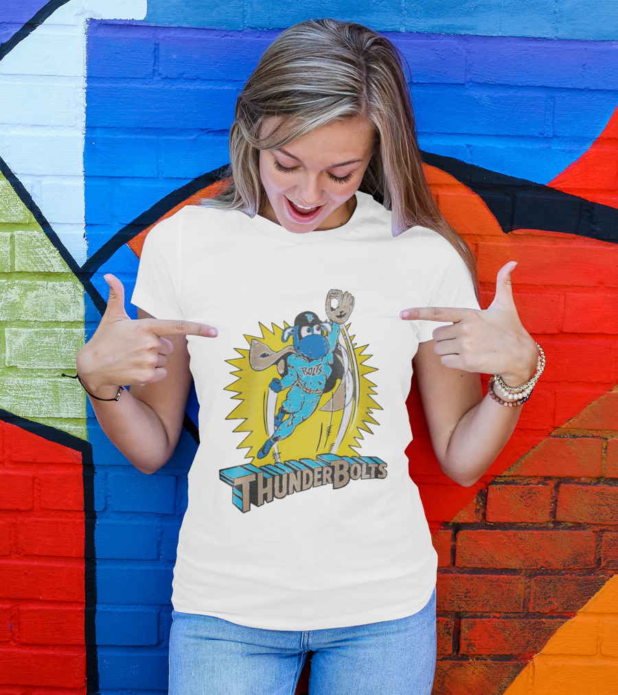 ThunderBolts Superhero Mascot Baseball Catcher T-Shirt