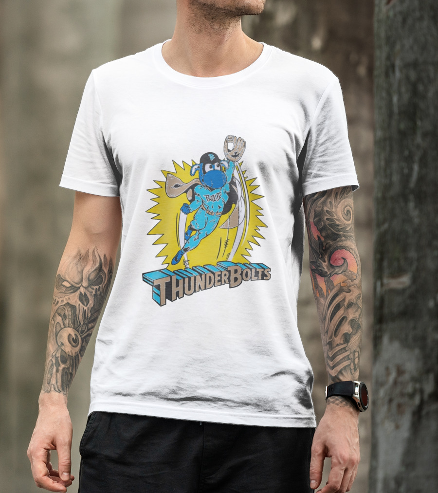 ThunderBolts Superhero Mascot Baseball Catcher T-Shirt