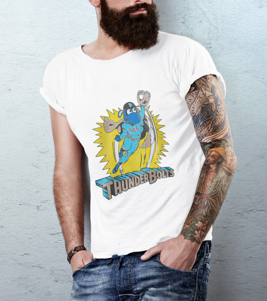 ThunderBolts Superhero Mascot Baseball Catcher T-Shirt