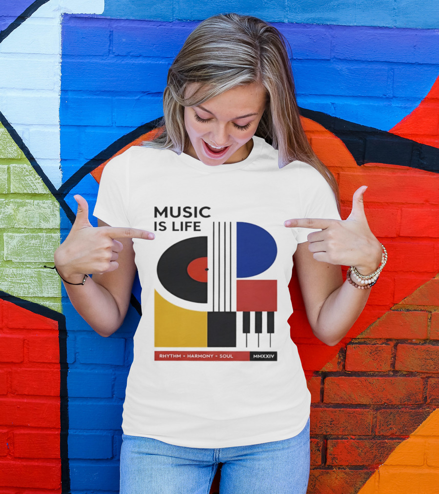 Music Is Life MMXXIV Rhythm Harmony Soul Vinyl Piano Abstract T-Shirt