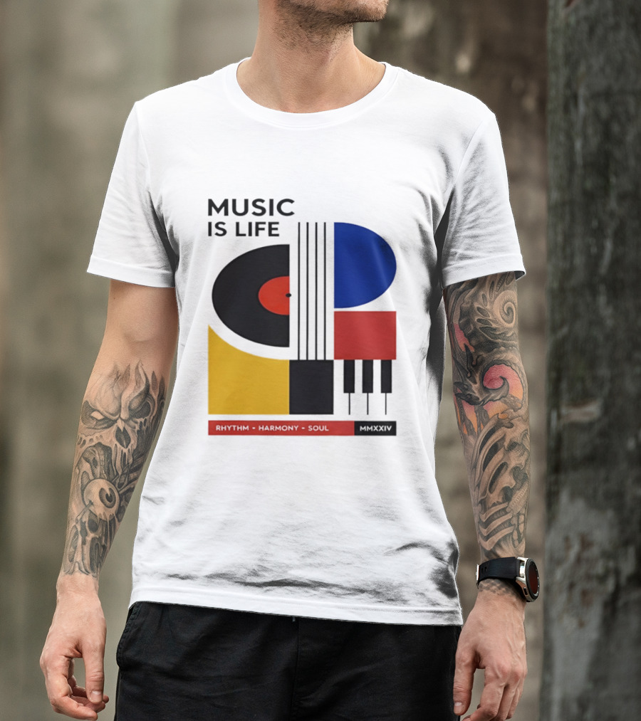 Music Is Life MMXXIV Rhythm Harmony Soul Vinyl Piano Abstract T-Shirt