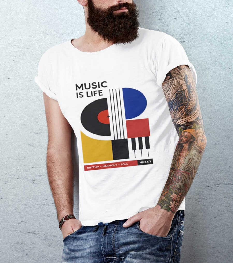 Music Is Life MMXXIV Rhythm Harmony Soul Vinyl Piano Abstract T-Shirt