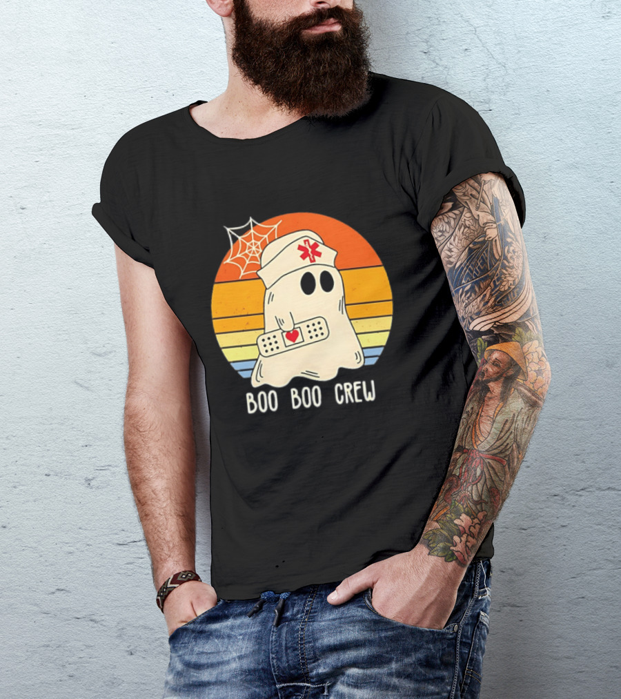 Boo Boo Crew Ghost Nurse Halloween Bandage Heart Spiderweb T-Shirt