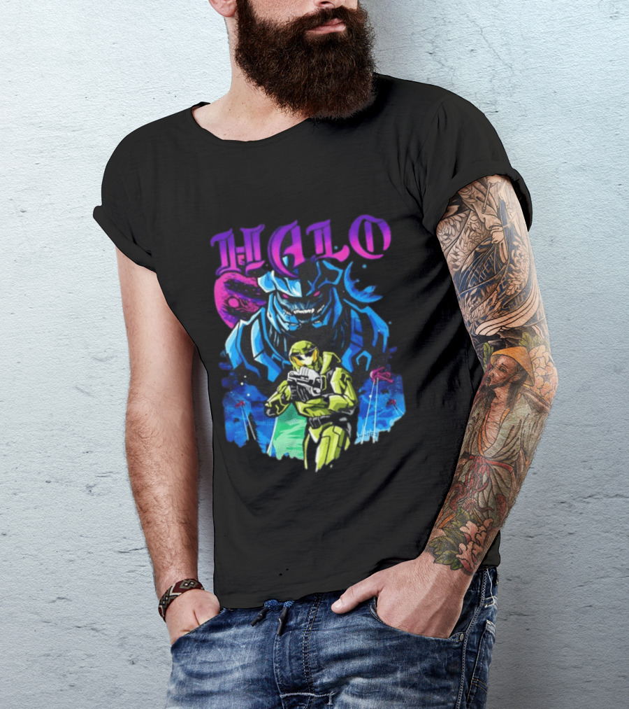 Halo Master Chief Arbiter Video Game Battle Scene T-Shirt