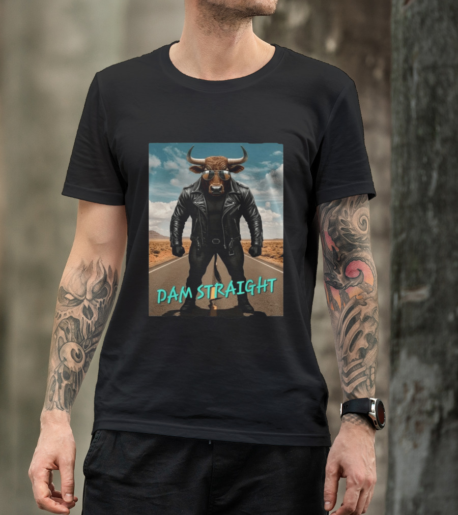 Dam Straight Charging Bull In Basquiat Style With Leather Jacket T-Shirt
