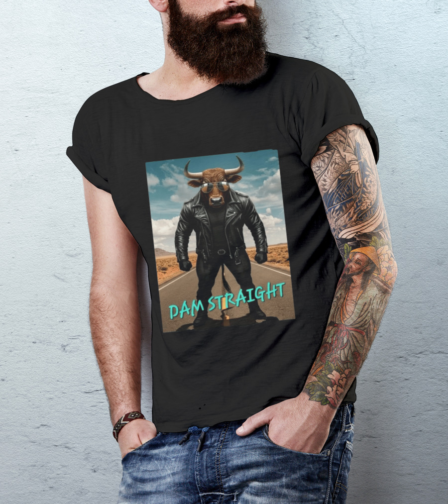 Dam Straight Charging Bull In Basquiat Style With Leather Jacket T-Shirt