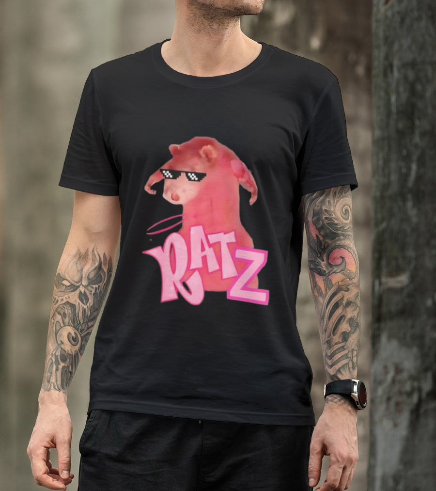RATZ Muscular Pink Toned Rat Pixel Thug Life Sunglasses Bratz Doll T-Shirt
