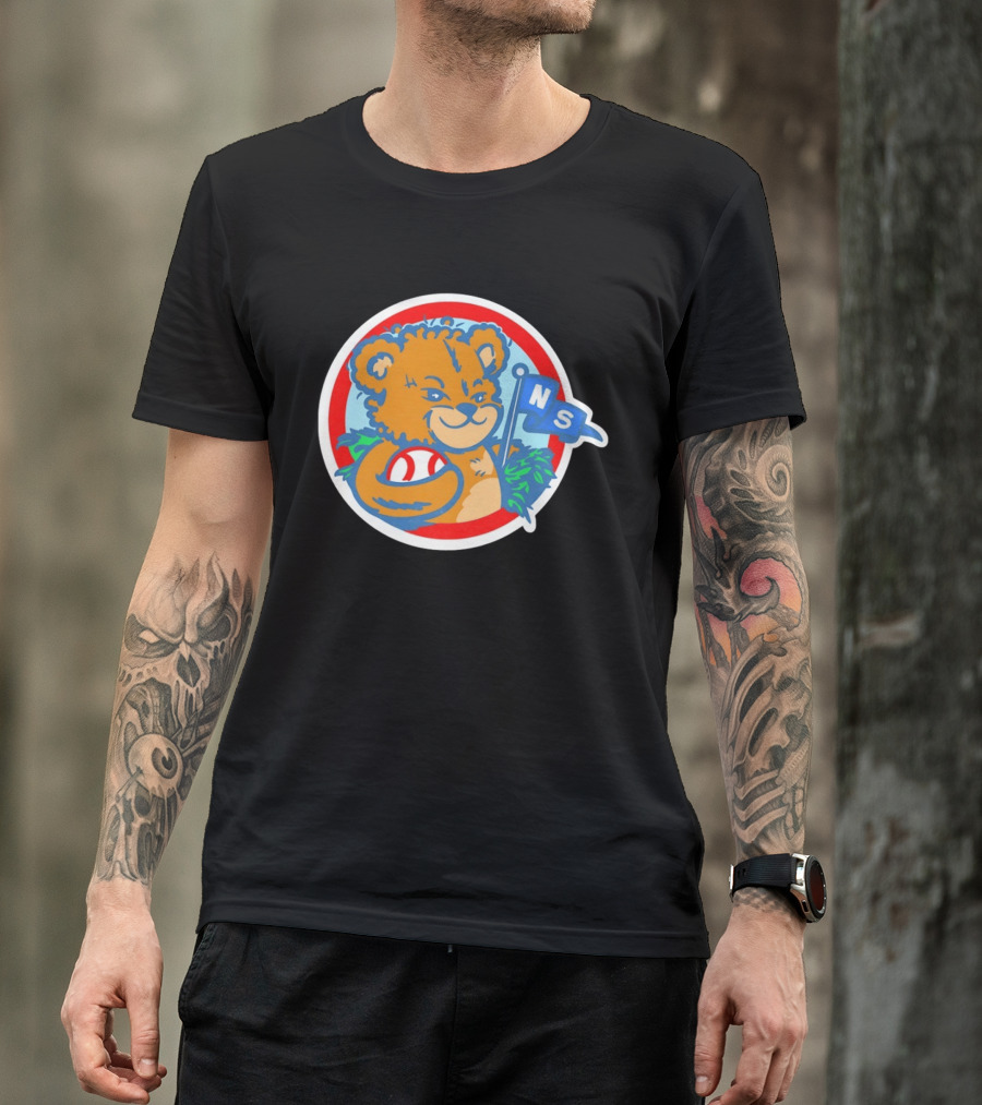 Teddy Bear Holding Baseball NS Pennant Circle T-Shirt