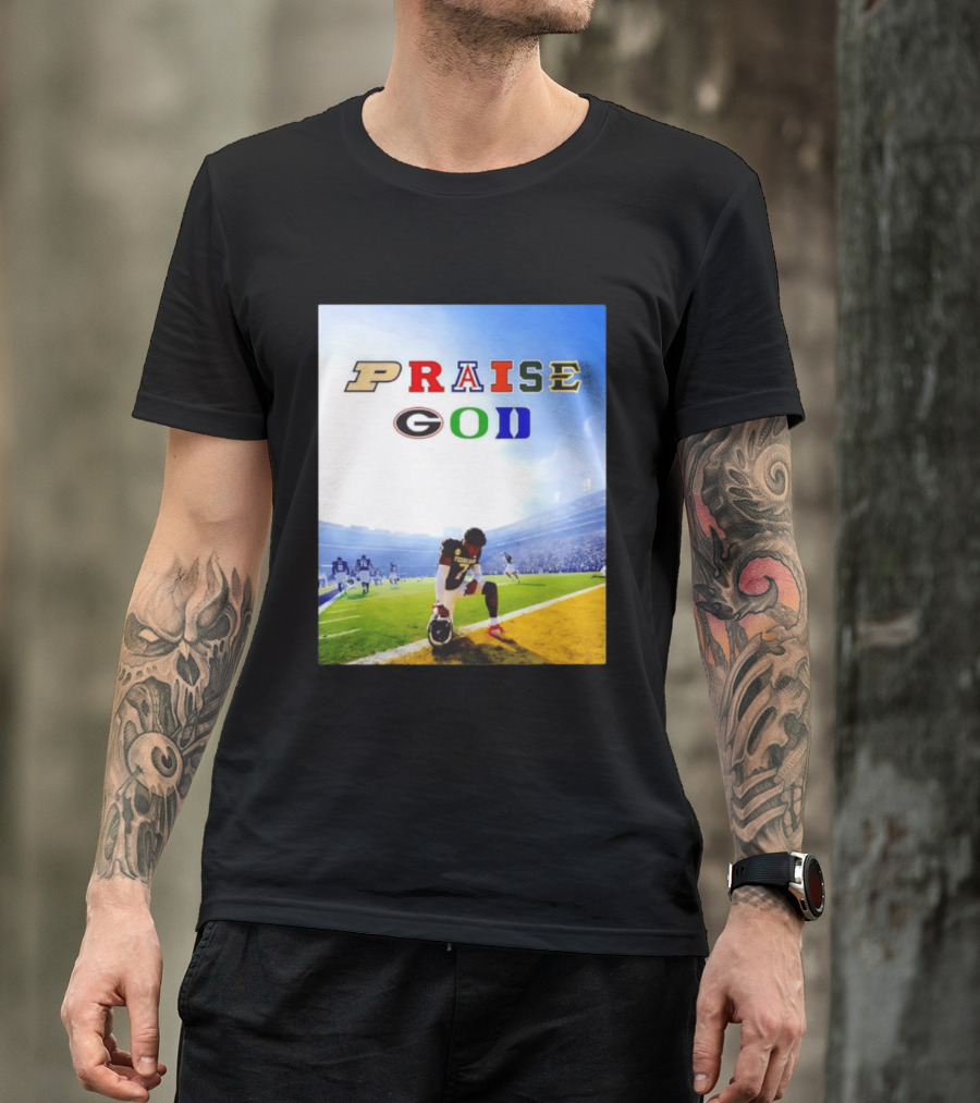 Texas AM Football Player No 7 Praise God Stadium Scene T-Shirt