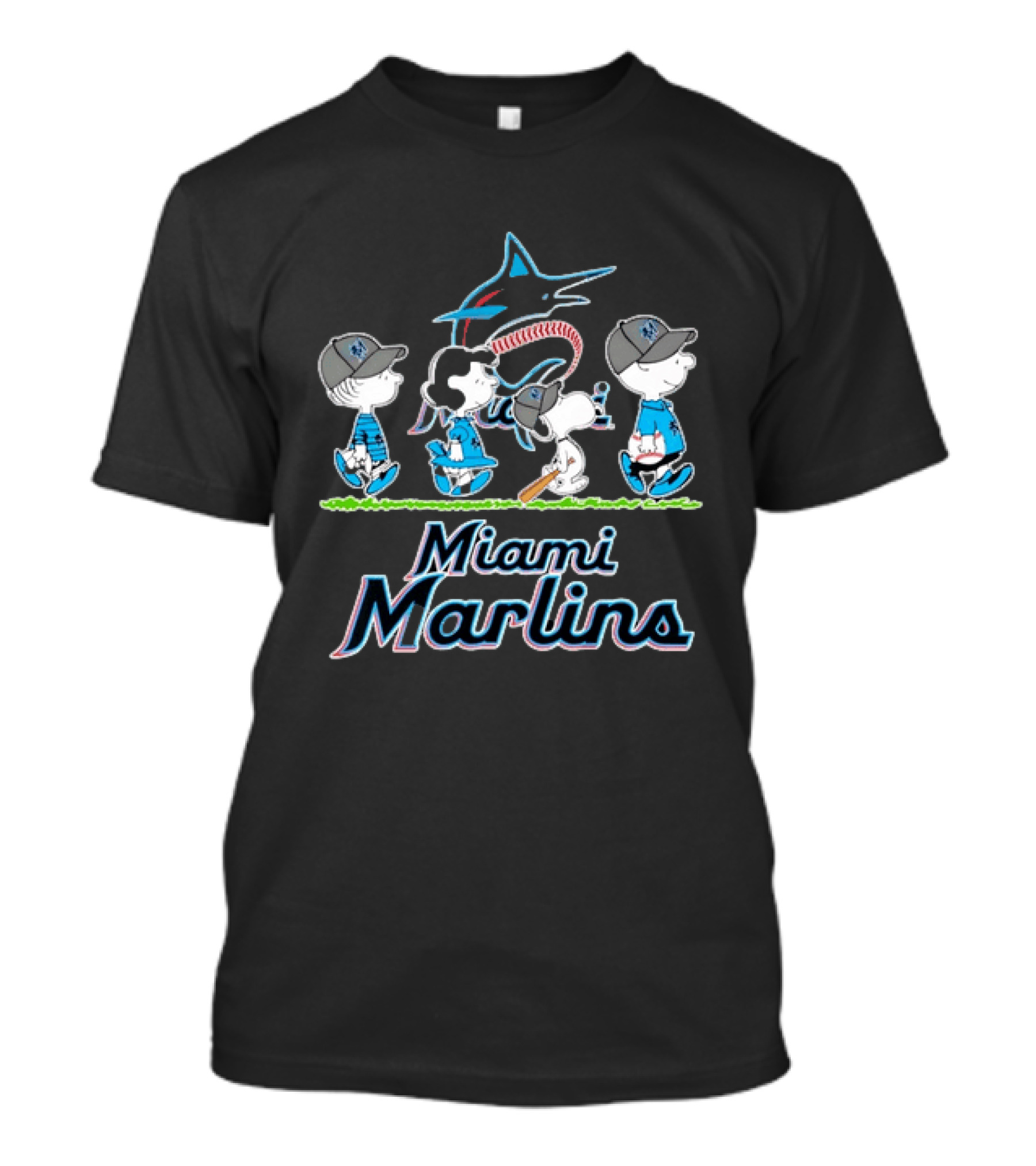 Miami Marlins Peanuts Characters Baseball Team T-Shirt