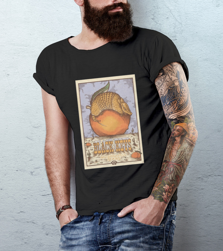 Black Keys Jul 25 2026 New Braunfels TX Armadillo Peach Cactus Desert Scene T-Shirt