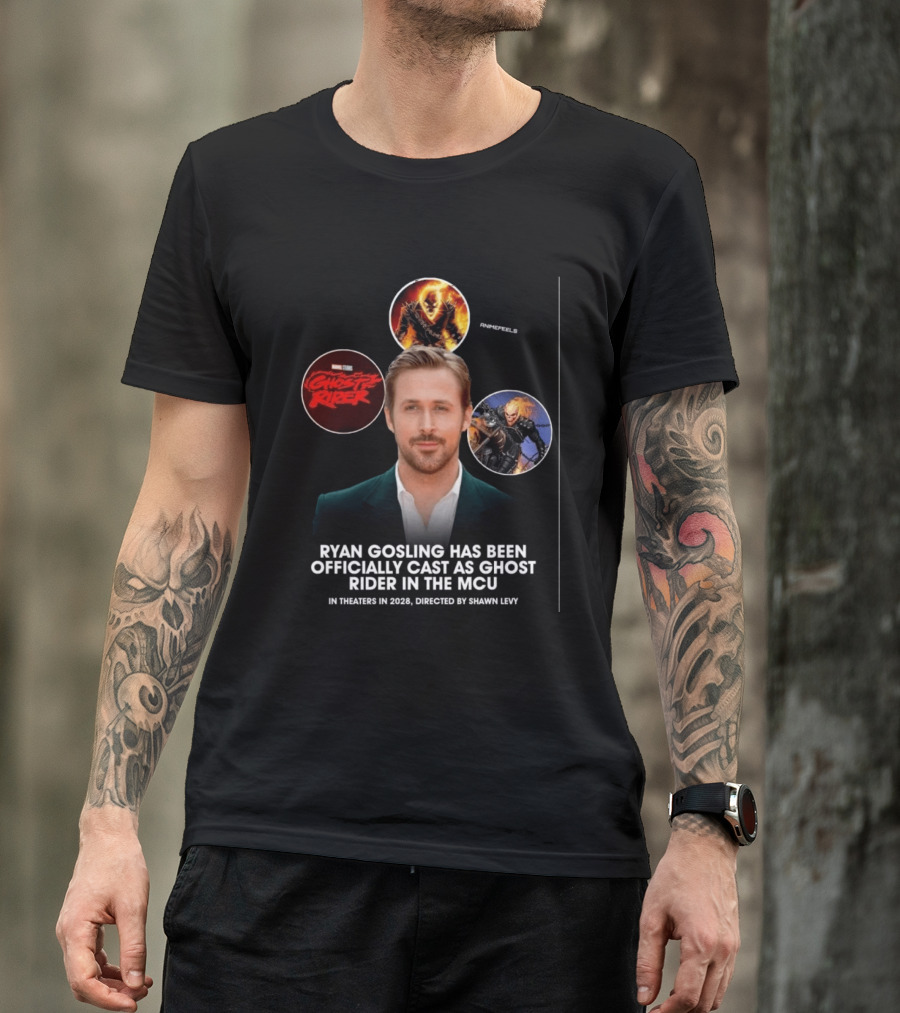 Ryan Gosling Cast As Ghost Rider In Marvel Cinematic Universe MCU 2028 Directed By Shawn Levy T-Shirt