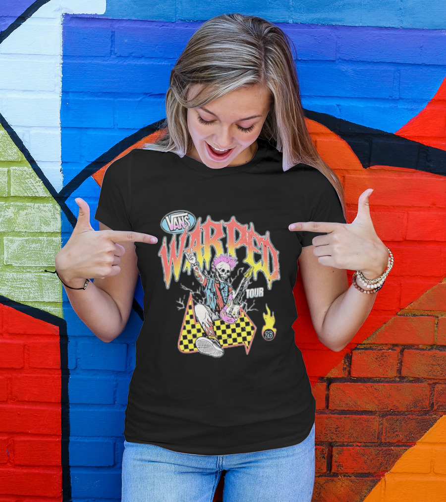 Vans Warped Tour 2026 Punk Rock Skeleton Guitarist With Colorful Mohawk T-Shirt