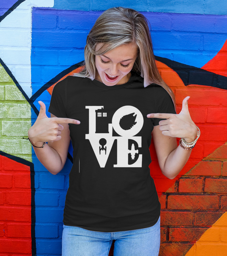 TARDIS Millennium Falcon Enterprise Serenity Sci Fi Love Mashup T-Shirt