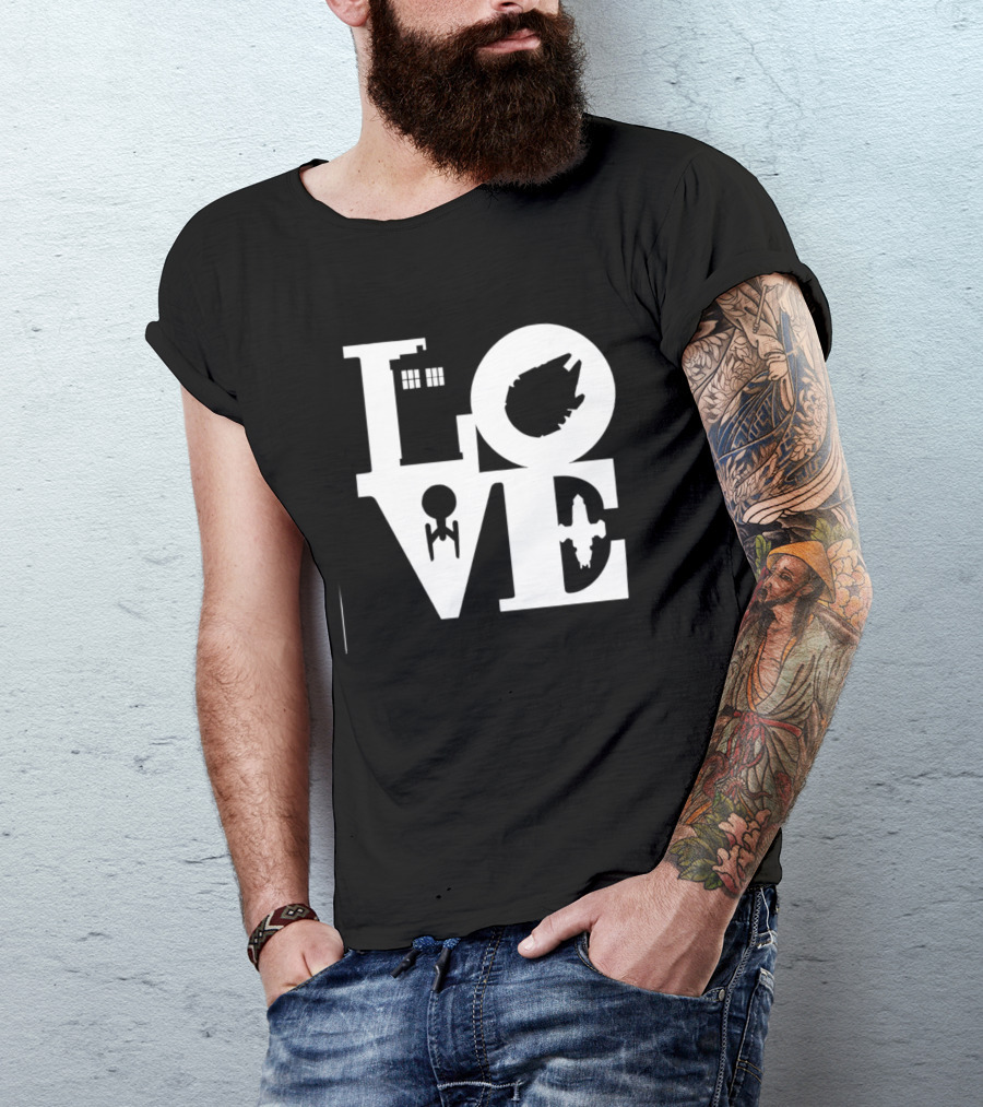 TARDIS Millennium Falcon Enterprise Serenity Sci Fi Love Mashup T-Shirt