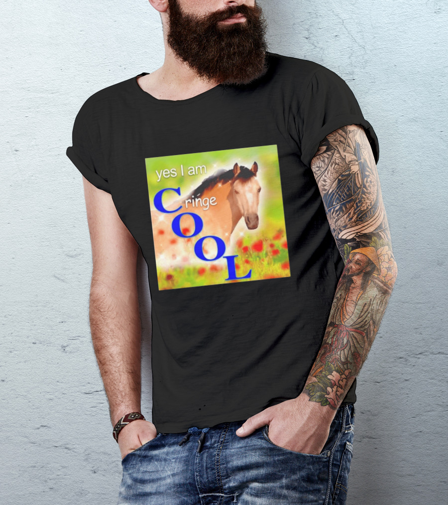 Yes I Am Cringe Cool Horse Meme Poppy Field T-Shirt