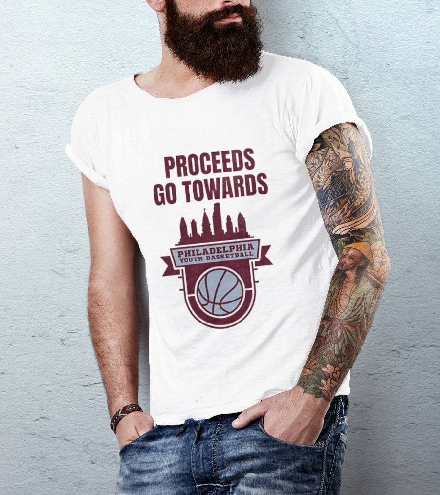 Philadelphia Youth Basketball Supporting Skyline And Ball T-Shirt