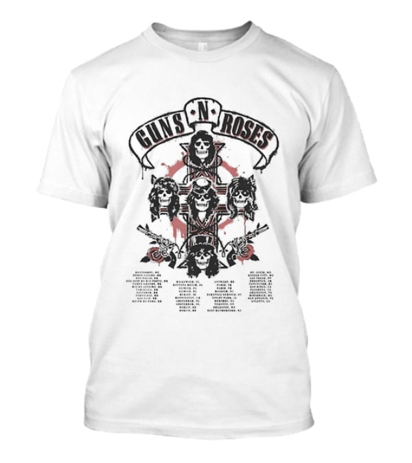 Guns N Roses 2026 World Tour Cross With Spray Painted Red Roses T-Shirt