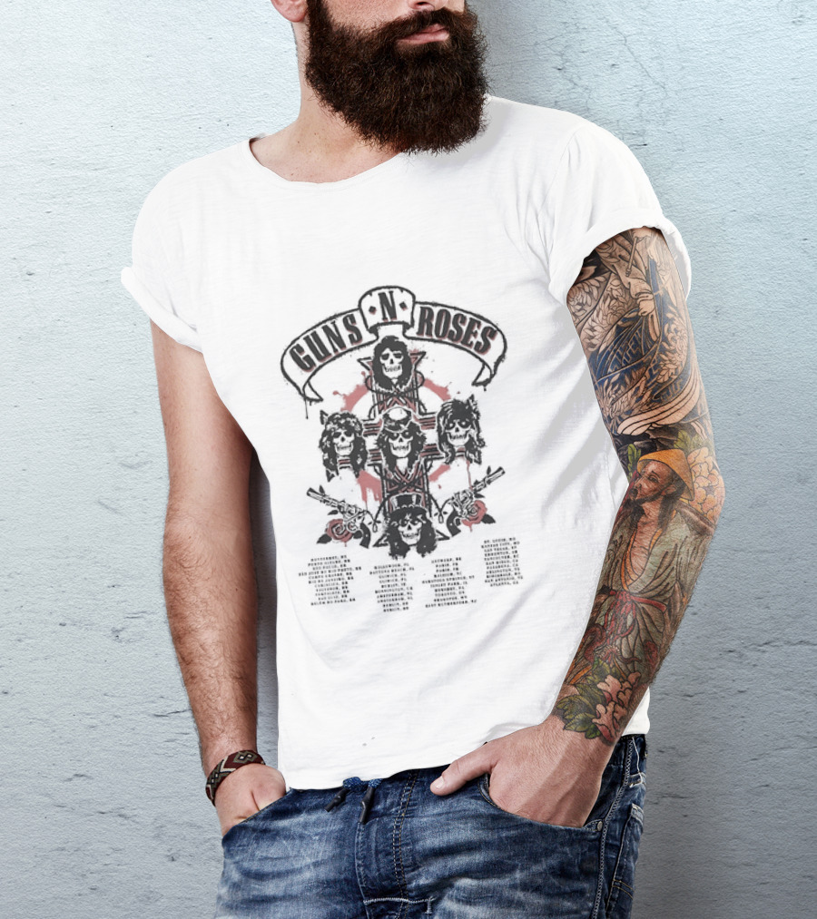 Guns N Roses 2026 World Tour Cross With Spray Painted Red Roses T-Shirt