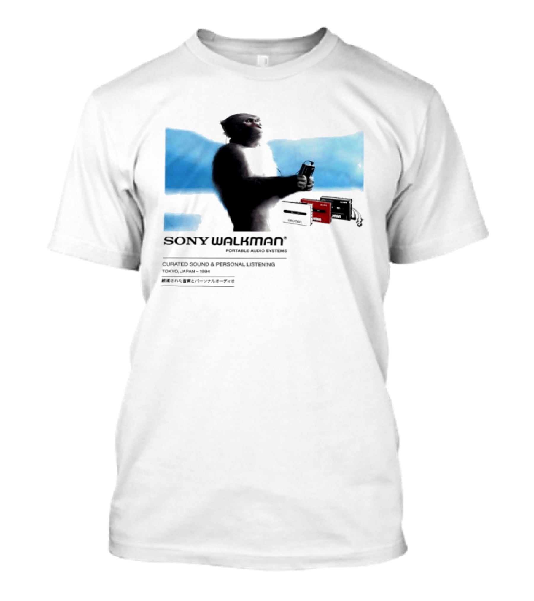 Sony Walkman Chimpanzee Tokyo Japan 1994 Curated Sound Personal Listening T-Shirt