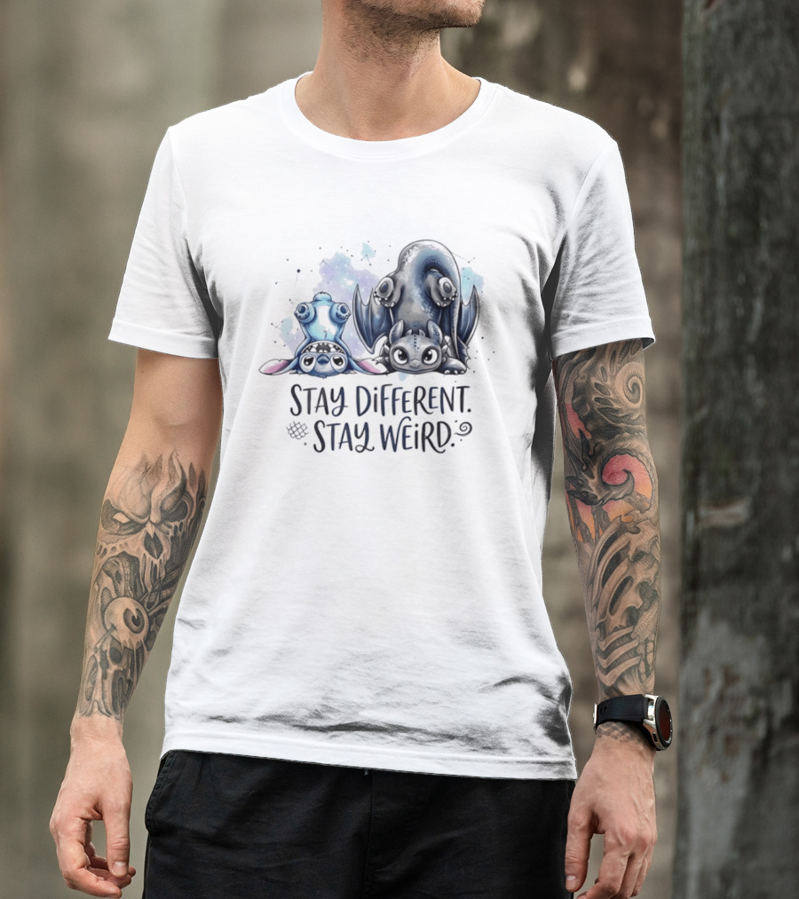 Stay Different Stay Weird Stitch And Toothless From Lilo And Stitch How To Train Your Dragon T-Shirt