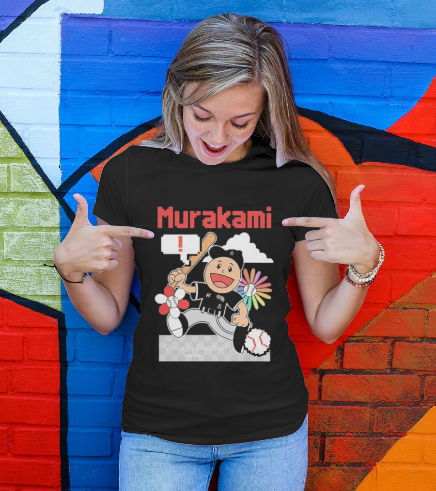 Murakami Chicago Baseball Munetaka Flower Baseball Cartoon T-Shirt
