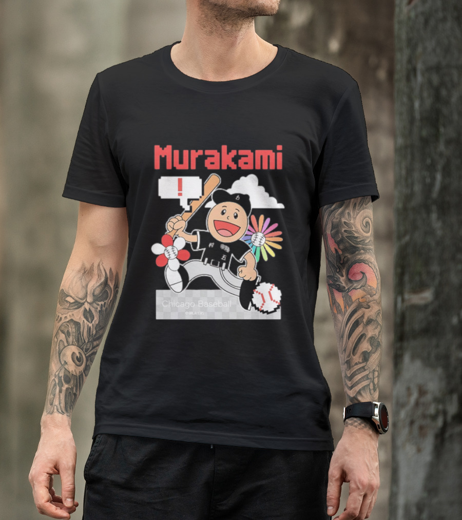Murakami Chicago Baseball Munetaka Flower Baseball Cartoon T-Shirt