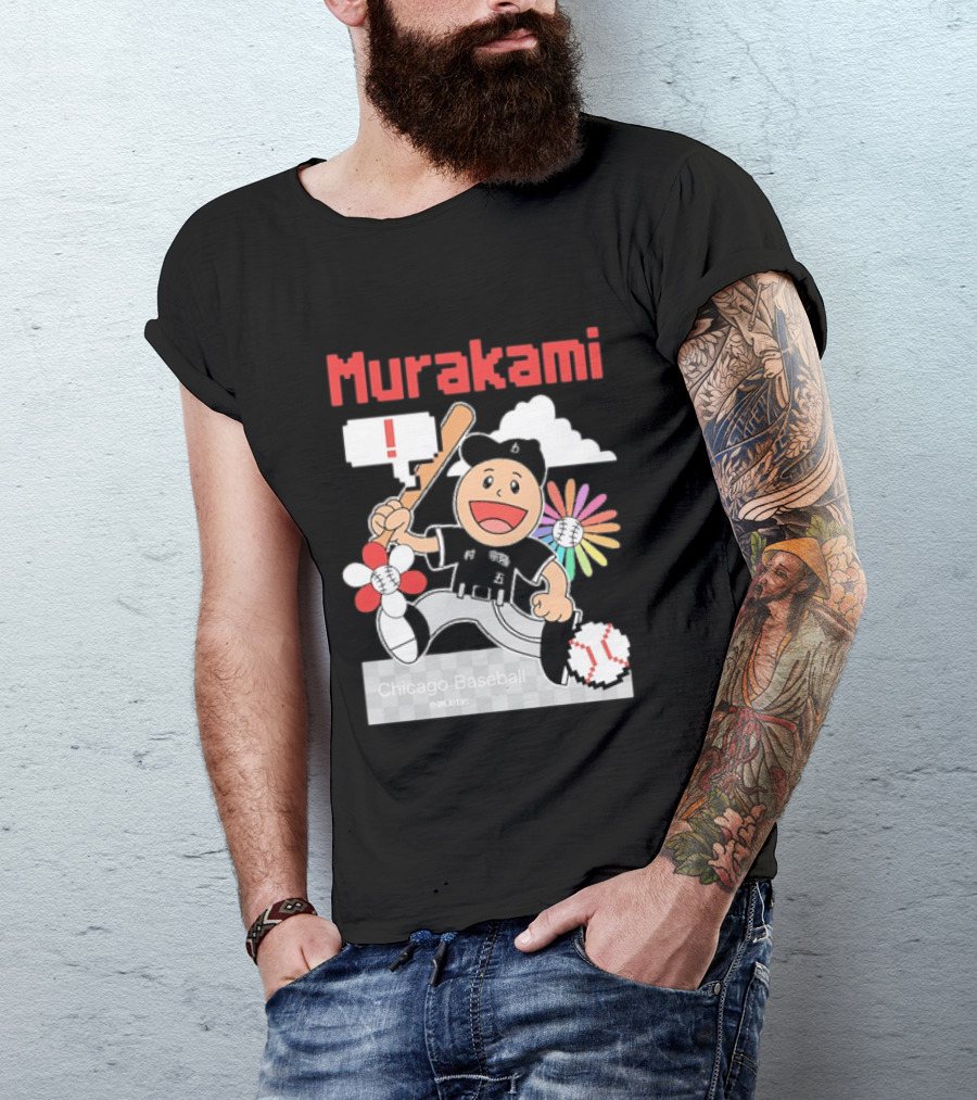 Murakami Chicago Baseball Munetaka Flower Baseball Cartoon T-Shirt