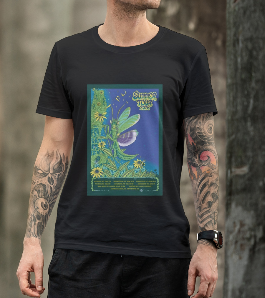 Phish Summer Tour 2026 Madison To Commerce City Dates Floral Grasshopper T-Shirt