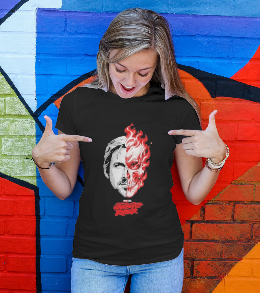 Ryan Gosling Ghost Rider 2028 Split Face Fiery Skull T-Shirt