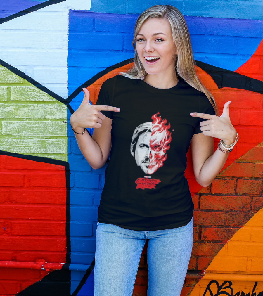 Ryan Gosling Ghost Rider 2028 Split Face Fiery Skull T-Shirt