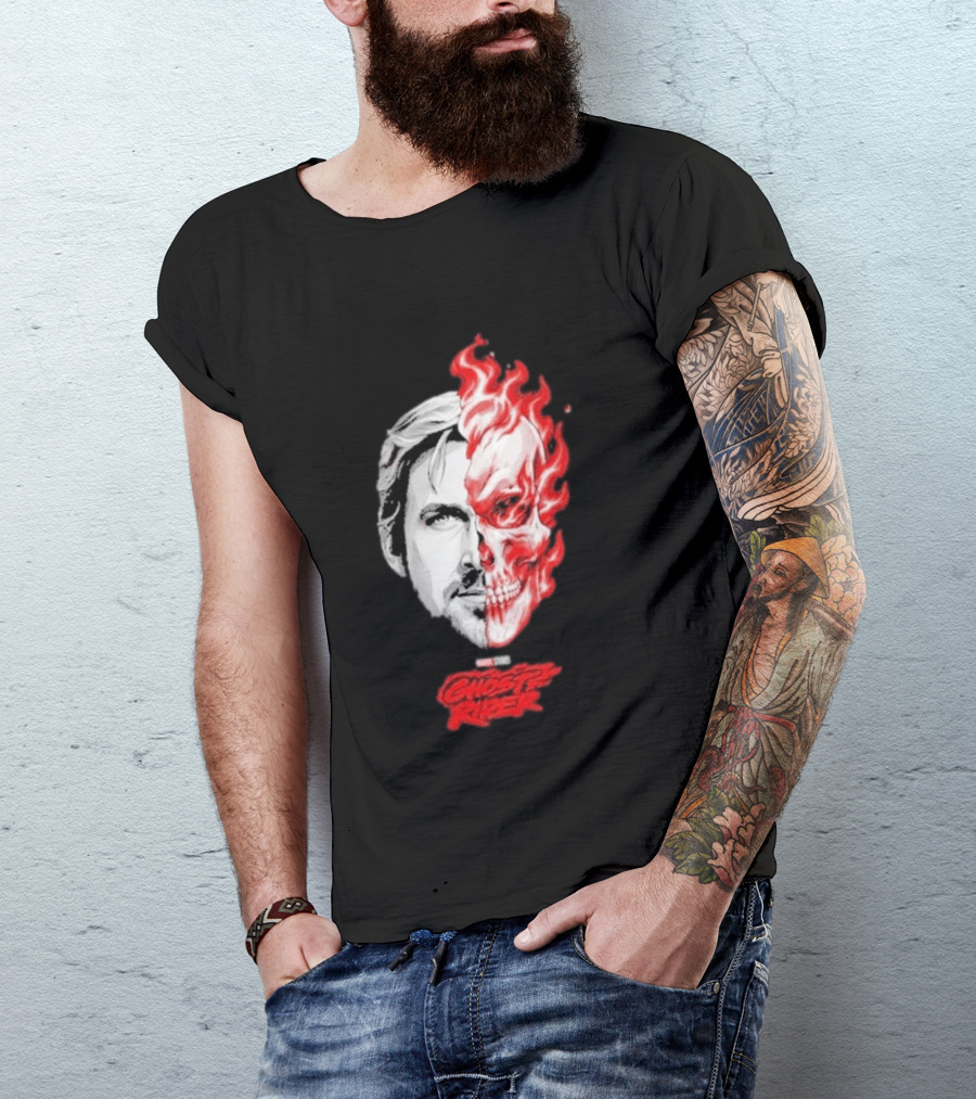 Ryan Gosling Ghost Rider 2028 Split Face Fiery Skull T-Shirt