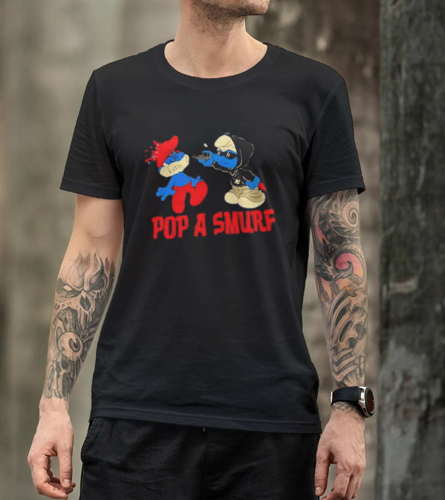 Pop A Smurf Gangster Cartoon Characters In Street T-Shirt