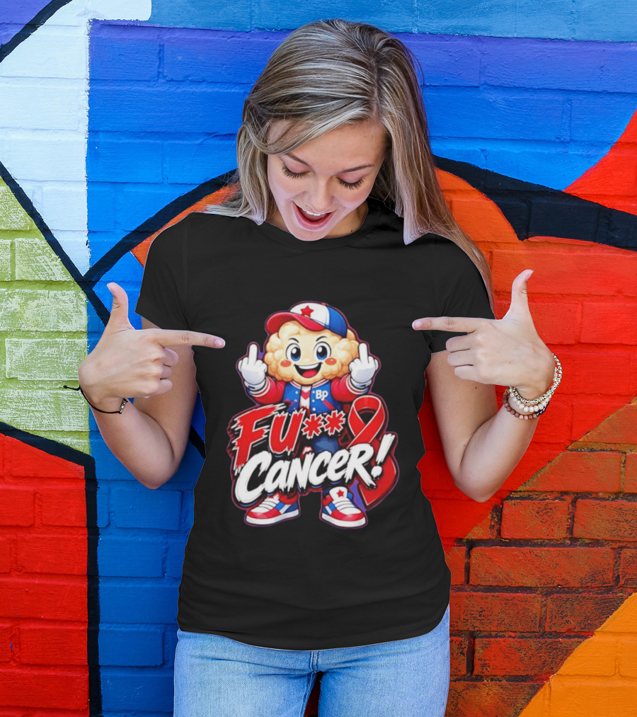 Cancer Awareness With Cauliflower Character And Red Ribbon T-Shirt