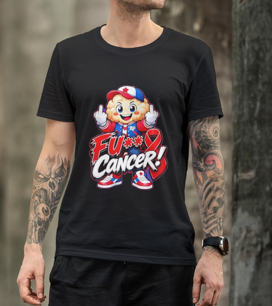 Cancer Awareness With Cauliflower Character And Red Ribbon T-Shirt