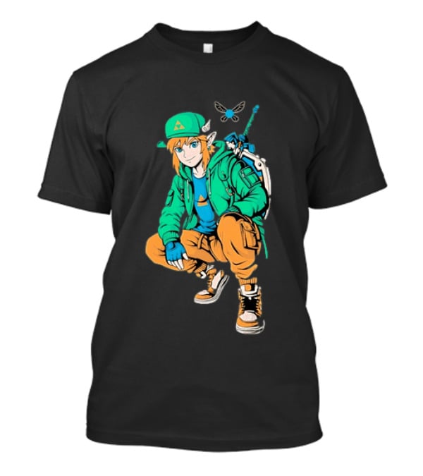 Link Legend Of Zelda Streetwear Style With Sword And Navi T-Shirt