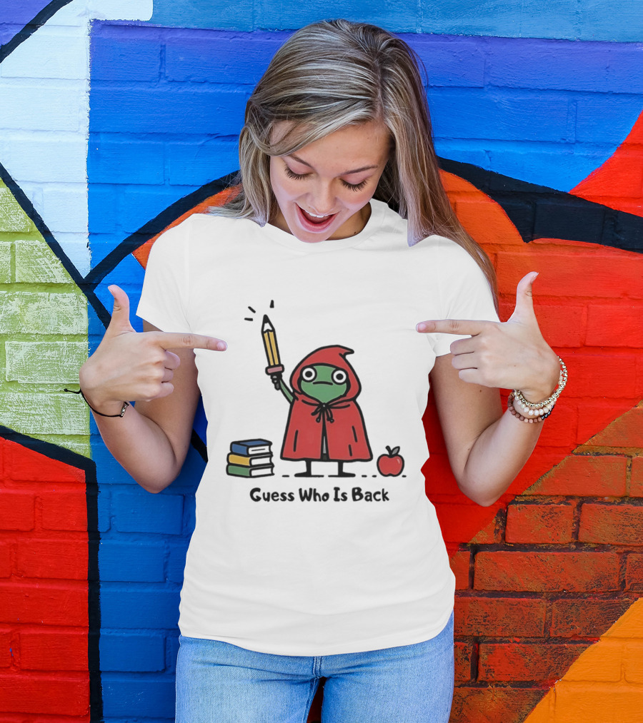 Guess Who Is Back Frog In Red Cape With Pencil Books And Apple T-Shirt