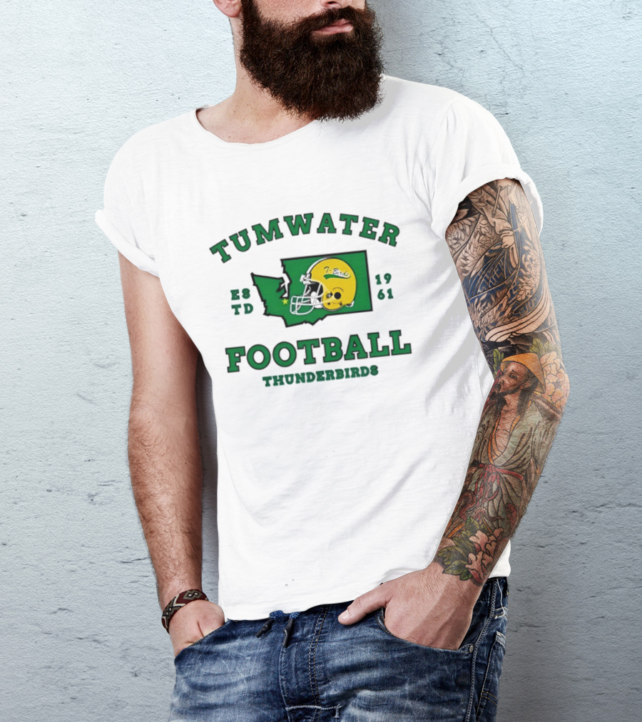 Tumwater Football Thunderbirds 1961 Estd Helmet And Washington State T-Shirt