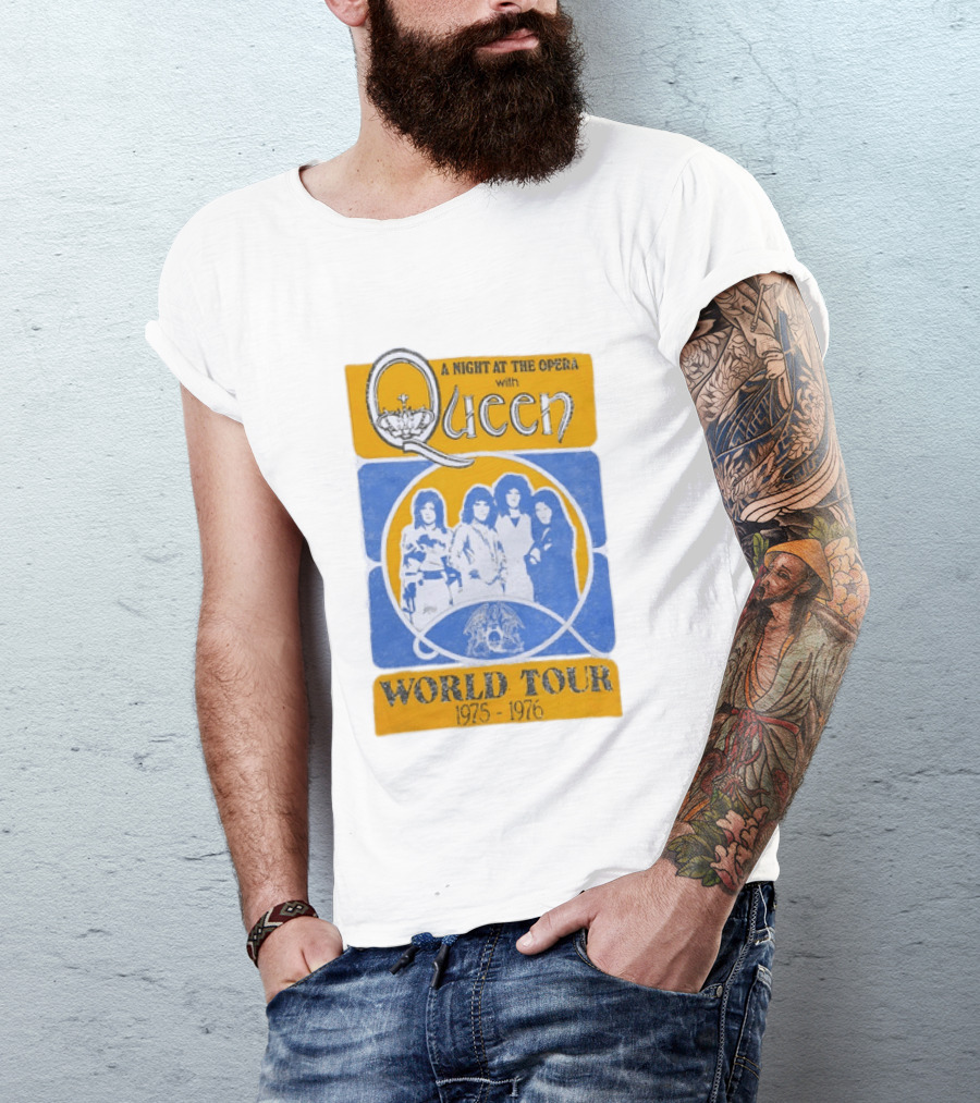 Queen A Night At The Opera World Tour 1975 1976 Vintage Band Photo T-Shirt