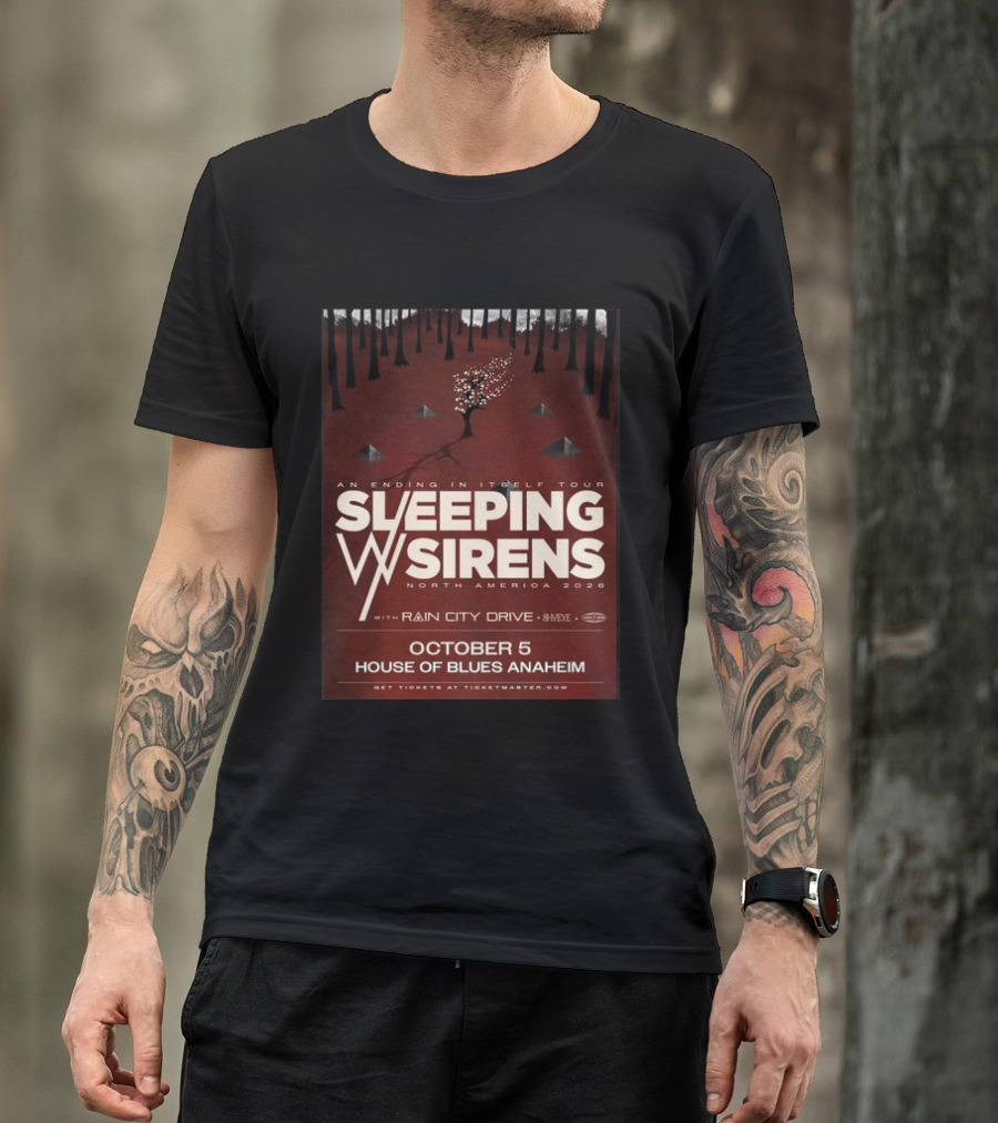 An Ending In Itself Tour Sleeping Sirens North America 2026 October 5 House Of Blues Anaheim Rain City Drive Eye🎵 T-Shirt